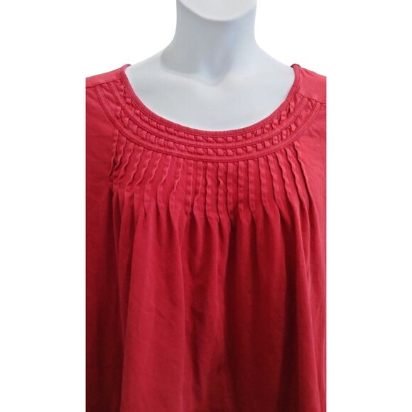 Venezia Womens Red Pintuck Top Plus Size 22/24 Short Sleeve Scoop Neck Blouse - Picture 3 of 7